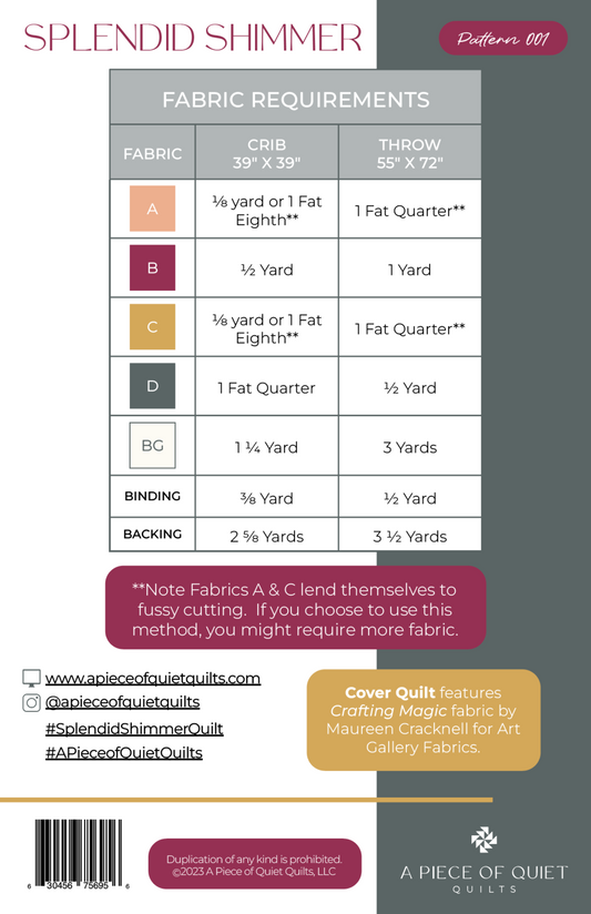 Splendid Shimmer Quilt Pattern (Package of 3)